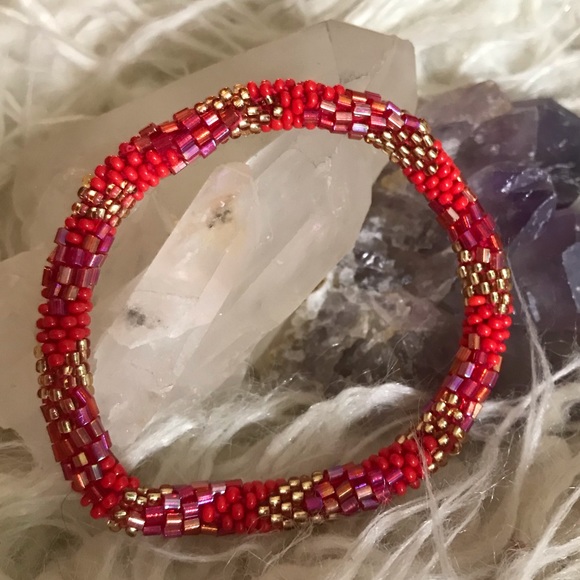 Glass Seed Bead Crochet Roll On Bracelet - Picture 2 of 6